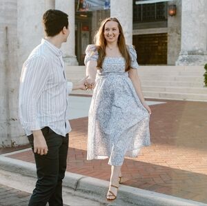 Caara Mid Length Dress Puffed Shoulder Flared Skirt